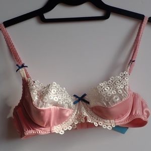 34A Cosmopolitan NWT Bra Pink White Lace Blue Bow